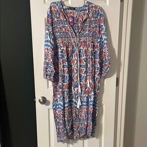 Floral Bohemian caftan in Blues and Reds